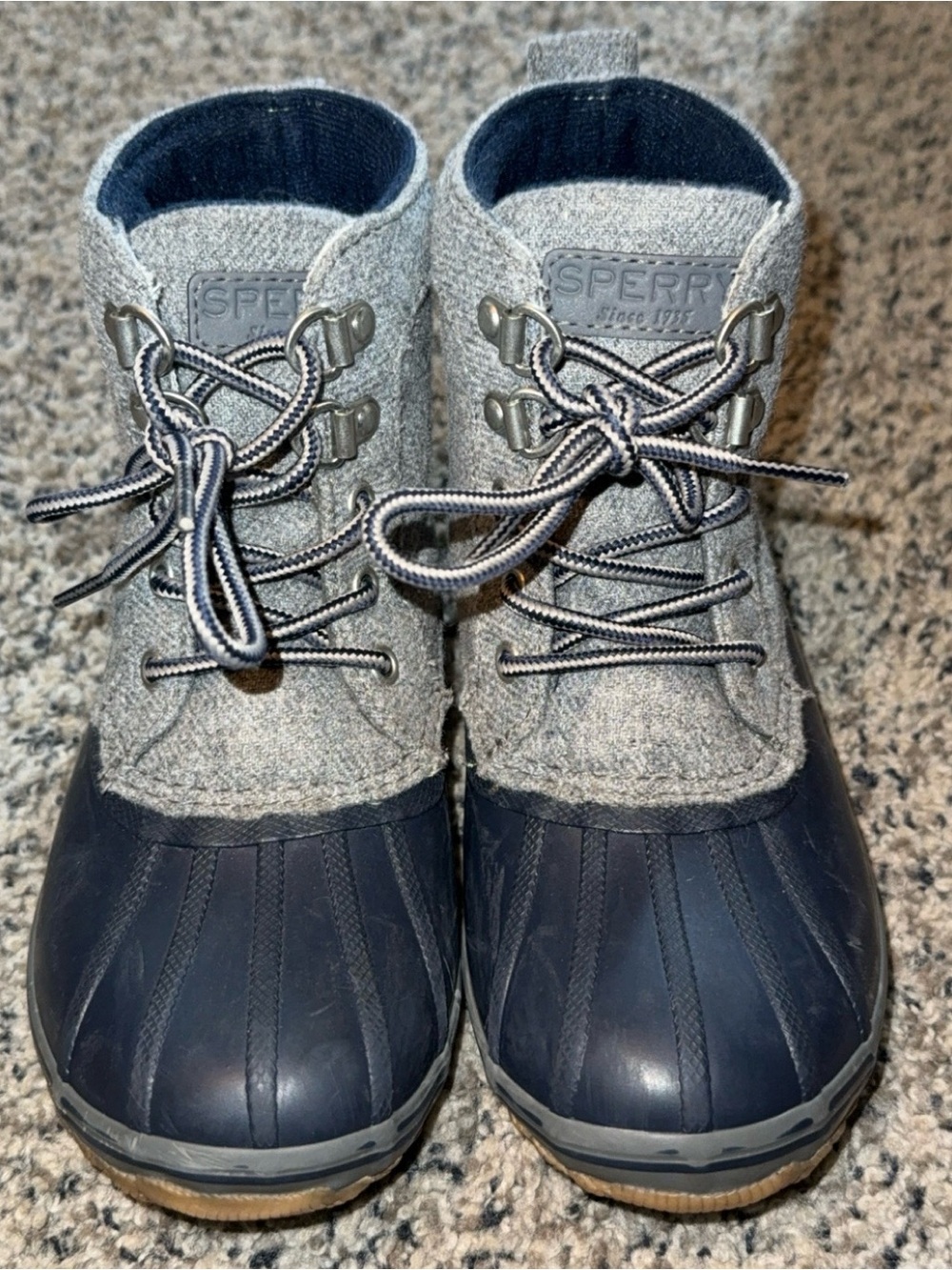 Youth Sperry Bowline Duck Boots, Navy Gray, Size 1M
